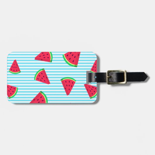 Étiquette À Bagage Fun Chic Watermelon Slices Blue Lines Motif (Devant horizontal)