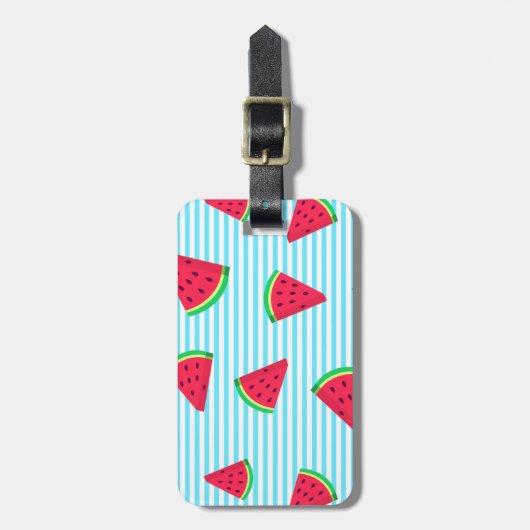 Étiquette À Bagage Fun Chic Watermelon Slices Blue Lines Motif (Devant Vertical)