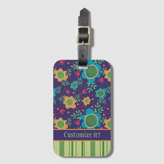 Étiquette À Bagage Fun Flower Custom Nom Motif Inspirivity (Devant Vertical)