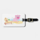 Étiquette À Bagage Fun Pig sur ferme avec grange et clôture (Devant horizontal)