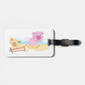 Étiquette À Bagage Fun Pig sur ferme avec grange et clôture (Dos horizontal)