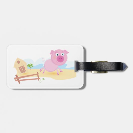 Étiquette À Bagage Fun Pig sur ferme avec grange et clôture (Dos horizontal)