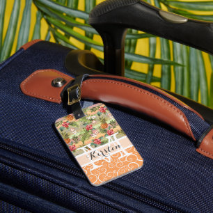 Étiquette À Bagage Fun Tropical Pineappy Flower Motif