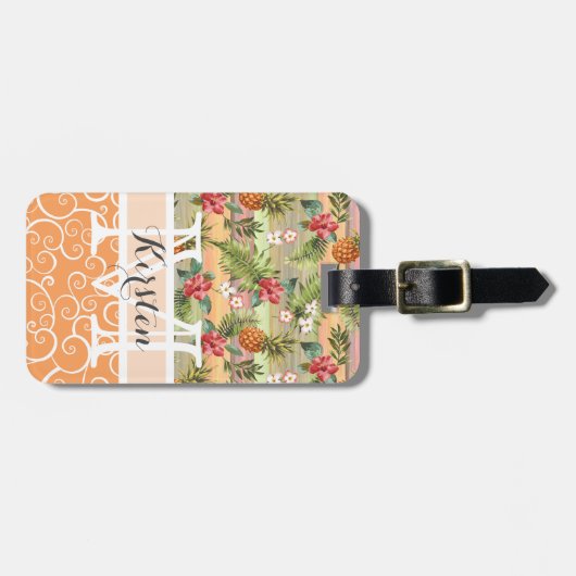 Étiquette À Bagage Fun Tropical Pineappy Flower Motif (Devant horizontal)