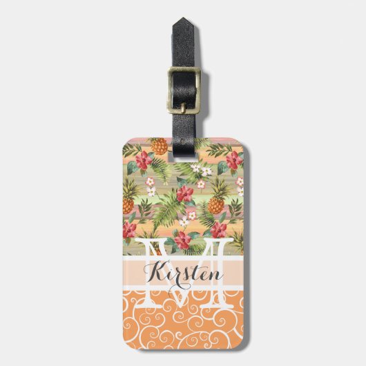 Étiquette À Bagage Fun Tropical Pineappy Flower Motif (Devant Vertical)