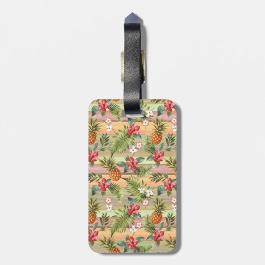 Étiquette À Bagage Fun Tropical Pineappy Flower Motif (Dos Vertical)