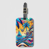 Étiquette À Bagage Fun Whimsic Psychedelic Voilier (Devant Vertical)