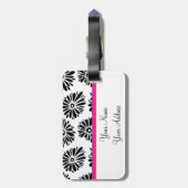 Étiquette À Bagage Funky Black et blanc floral (Dos Vertical)