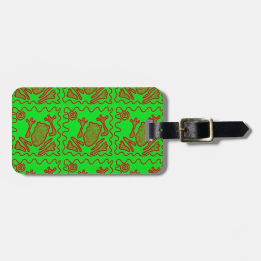 Étiquette À Bagage Funky Frog Lime Green Red Toad Kids Doodart (Devant horizontal)