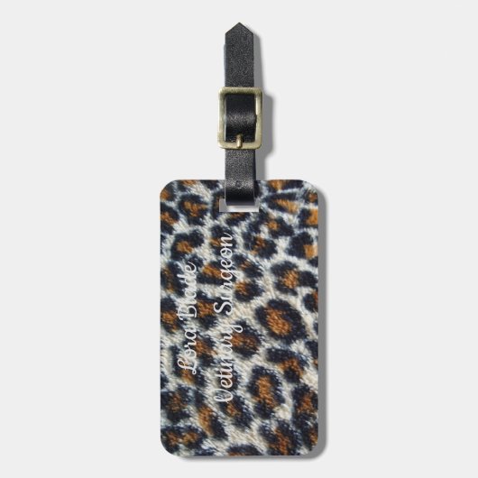 Étiquette À Bagage funky fun fluffy empreinte de léopard motif origin (Devant Vertical)