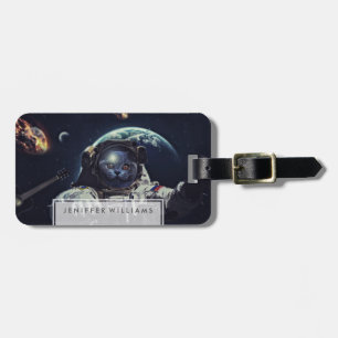 Étiquette À Bagage Funny Astronaut Shorthair Cat dans l'espace