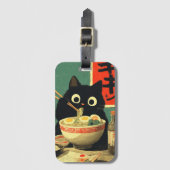 Étiquette À Bagage Funny Black Cat Eating Ramen (Devant Vertical)