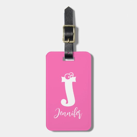 Étiquette À Bagage Funny bold typography monogram name script pink (Devant Vertical)