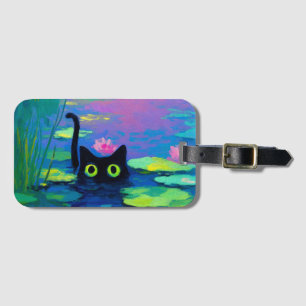 Étiquette À Bagage Funny Chat noir nager dans l'étang L'art bizarre