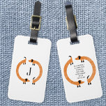 Étiquette À Bagage Funny Dachshund Saucisse Chien Monogramme<br><div class="desc">Dachshund mignon et drôle,  chiens de saucisse ou chiens plus vierges en mouvement perpétuel. Customisez en modifiant ou en supprimant l'initiale et modifiez les coordonnées à l'arrière.</div>