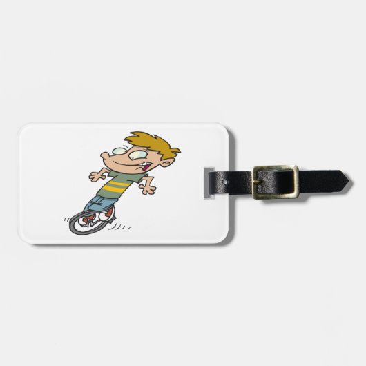 Étiquette À Bagage Funny Garçon équitation monocycle (Devant horizontal)