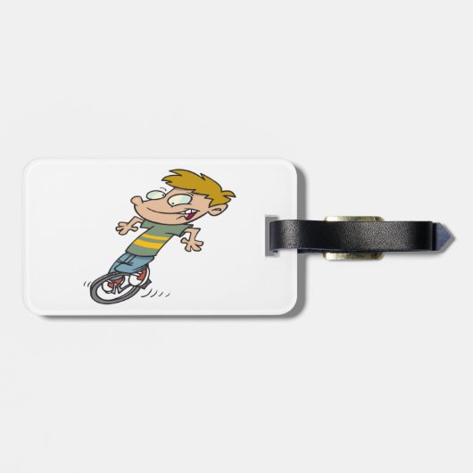 Étiquette À Bagage Funny Garçon équitation monocycle (Dos horizontal)