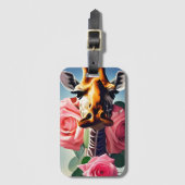 Étiquette À Bagage Funny Giraffe et Surreal Rose (Devant Vertical)