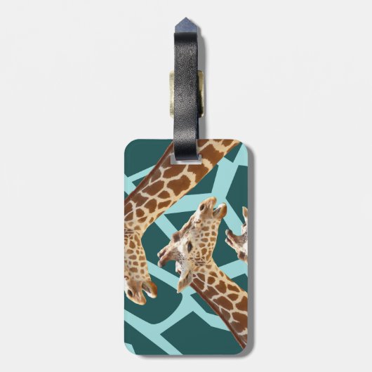 Étiquette À Bagage Funny Giraffe Imprimer Turquoise bleu sauvage Moti (Dos Vertical)