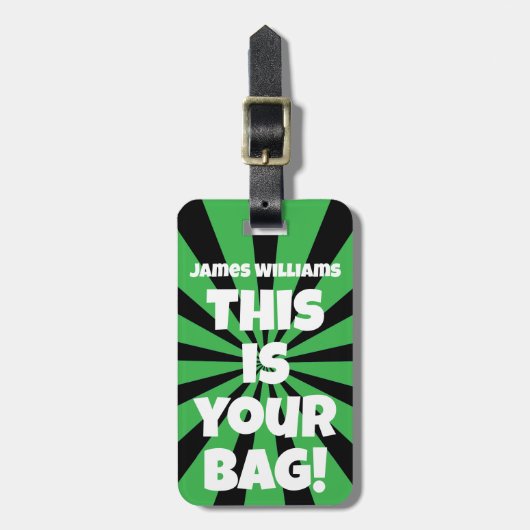 Étiquette À Bagage Funny Green Sac personnalisé Attention Voyage (Devant Vertical)