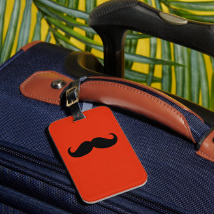 Étiquette À Bagage Funny Mustache noire sur Arrière - plan rouge oran
