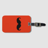 Étiquette À Bagage Funny Mustache noire sur Arrière - plan rouge oran (Devant Horizontal)