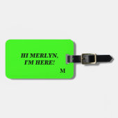 Étiquette À Bagage Funny Neon Green Monogramme Typographie Nom Script (Devant horizontal)