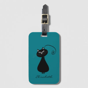 Étiquette À Bagage Funny Trendy mignon monogramme de chat lunatique m