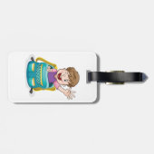 Étiquette À Bagage Garçon dans sac à dos Waving Fun School Kid (Dos horizontal)