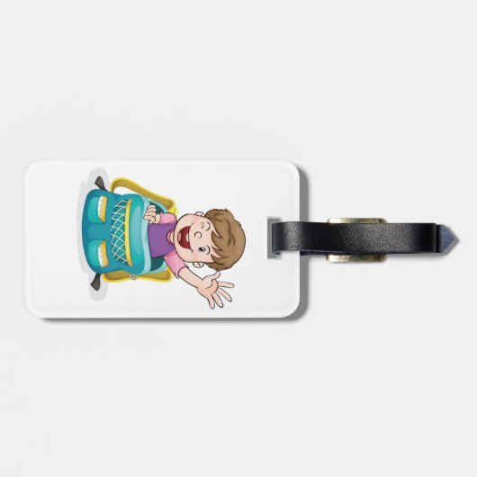 Étiquette À Bagage Garçon dans sac à dos Waving Fun School Kid (Dos horizontal)