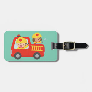 Étiquette À Bagage Garçon pompier et camion de pompiers personnalisé