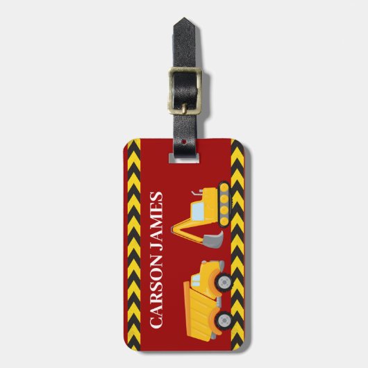 Étiquette À Bagage Garçons Camions de construction Enfants rouges per (Devant Vertical)