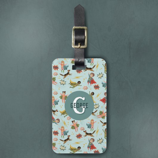 Étiquette À Bagage Garçons Cool Superhero Monogramme et nom Enfants