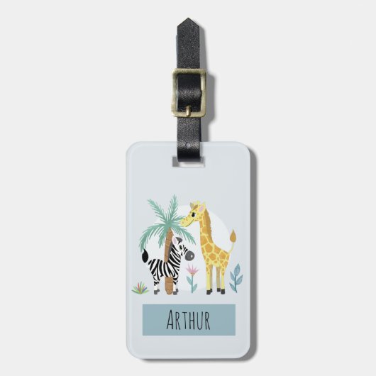Étiquette À Bagage Garçons Cute Safari Animaux Giraffe Nom Enfants (Devant Vertical)