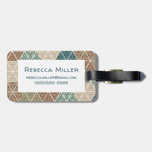 Étiquette À Bagage Geo extérieur XI motif tribal bleu et vert de | (Dos horizontal)