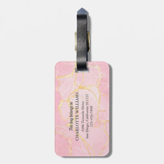 Étiquette À Bagage Géode Agate Gold Script Monogramme Floral (Dos Vertical)