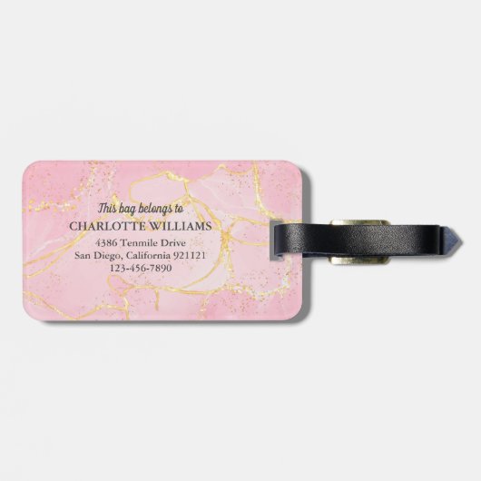 Étiquette À Bagage Géode Agate Gold Script Monogramme Floral (Dos horizontal)