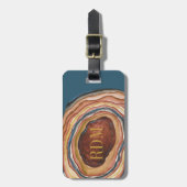 Étiquette À Bagage Géode Agate Monogramme Aquarelle Bleue Argile Bleu (Devant Vertical)