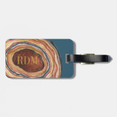 Étiquette À Bagage Géode Agate Monogramme Aquarelle Bleue Argile Bleu (Dos horizontal)