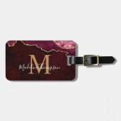 Étiquette À Bagage Géode Agate Stylé Monogramme Bourgogne (Devant horizontal)