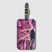 Étiquette À Bagage Géode d'agate violet rose et or Monogramme (Devant Vertical)