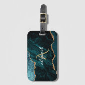 Étiquette À Bagage Géode d'âge d'or Turquoise Monogramme (Devant Vertical)