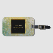 Étiquette À Bagage Géographie en pierre turquoise et or élégant (Devant Horizontal)