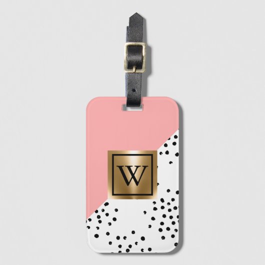 Étiquette À Bagage Géométrie rose et Pois (Devant Vertical)