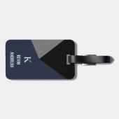 Étiquette À Bagage Géométrique moderne gris noir bleu marine (Dos horizontal)