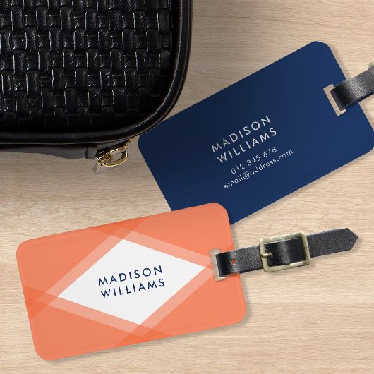 Étiquette À Bagage Géométrique moderne orange et bleu
