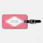 Étiquette À Bagage Géométrique moderne rose et Turquoise couche (Devant horizontal)