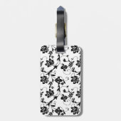 Étiquette À Bagage Gerbera rose marguerite noir blanc damassé Floral (Dos Vertical)