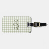 Étiquette À Bagage Gingham Monogramme Vert Sauge  (Devant horizontal)