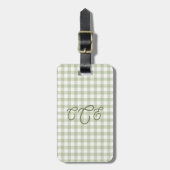Étiquette À Bagage Gingham Monogramme Vert Sauge  (Devant Vertical)